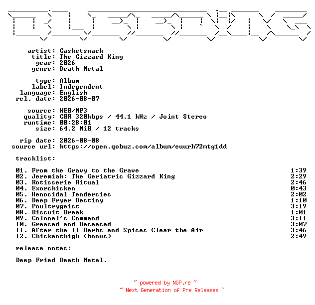 NFO for the release Casketsnack-The_Gizzard_King-WEB-2026-BLEEDiNG by BLEEDiNG