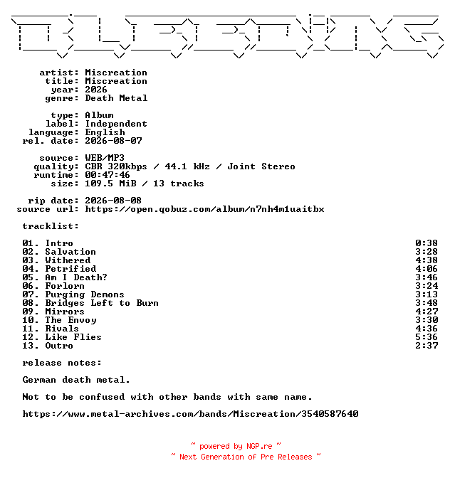 NFO for the release Miscreation-Miscreation-WEB-2026-BLEEDiNG by BLEEDiNG