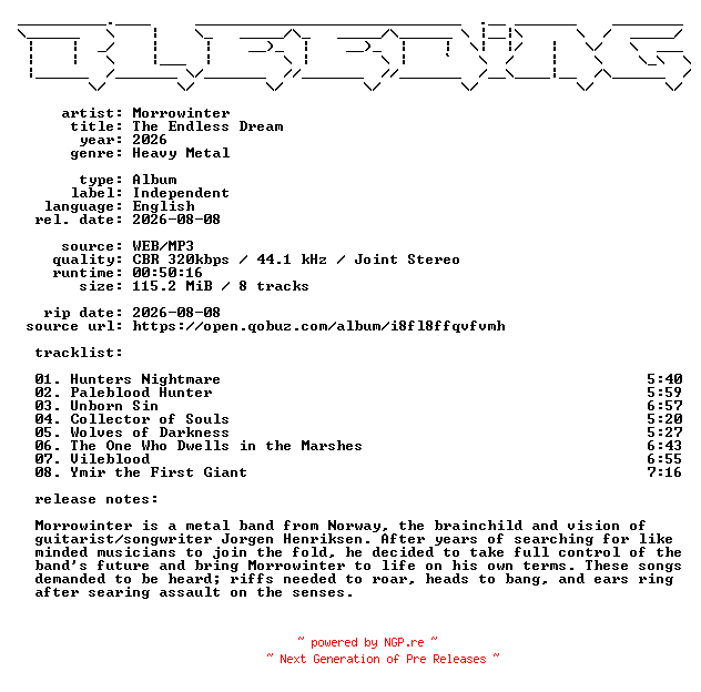 NFO for the release Morrowinter-The_Endless_Dream-WEB-2026-BLEEDiNG by BLEEDiNG