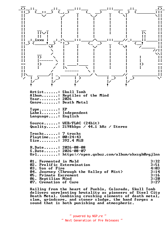 NFO for the release Skull_Tomb-Reptiles_of_the_Mind-EP-24BIT-WEB-FLAC-2026-MOONBLOOD by MOONBLOOD