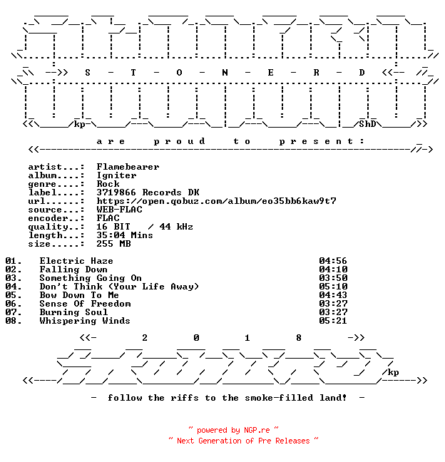 NFO for the release Flamebearer-Igniter-16BIT-WEB-FLAC-2026-STONERD by STONERD