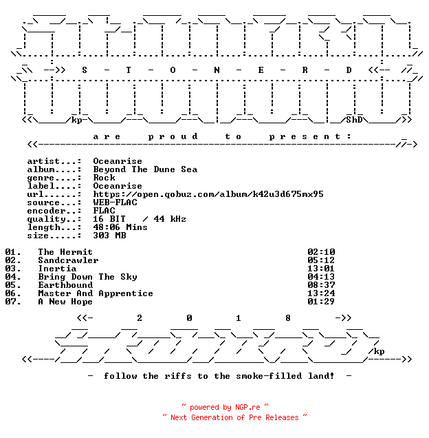 NFO for the release Oceanrise-Beyond_The_Dune_Sea-16BIT-WEB-FLAC-2026-STONERD by STONERD