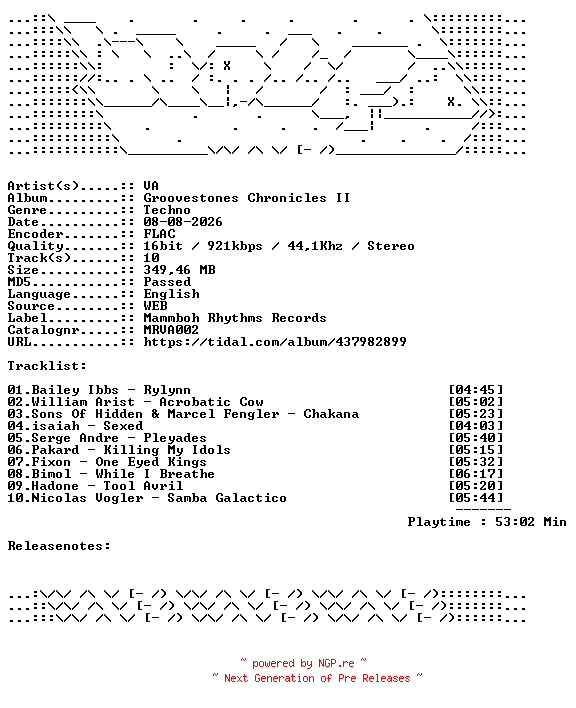 NFO for the release VA-Groovestones_Chronicles_II-MRVA002-16BIT-WEB-FLAC-2025-WAVED by WAVED
