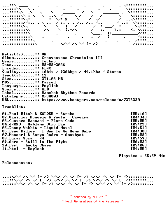 NFO for the release VA-Groovestone_Chronicles_III-MRVA003-16BIT-WEB-FLAC-2026-WAVED by WAVED