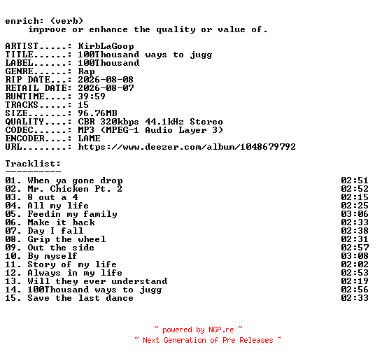 NFO for the release KirbLaGoop-100Thousand_ways_to_jugg-WEB-2026-ENRiCH by ENRiCH