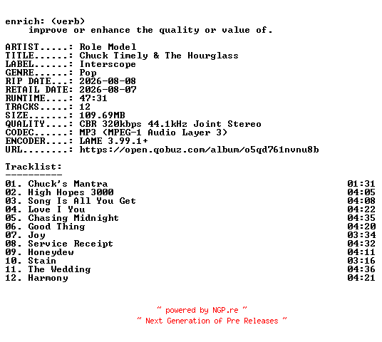 NFO for the release Role_Model-Chuck_Timely_and_The_Hourglass-WEB-2026-ENRiCH by ENRiCH