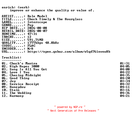 NFO for the release Role_Model-Chuck_Timely_and_The_Hourglass-24BIT-WEB-FLAC-2026-ENRiCH by ENRiCH