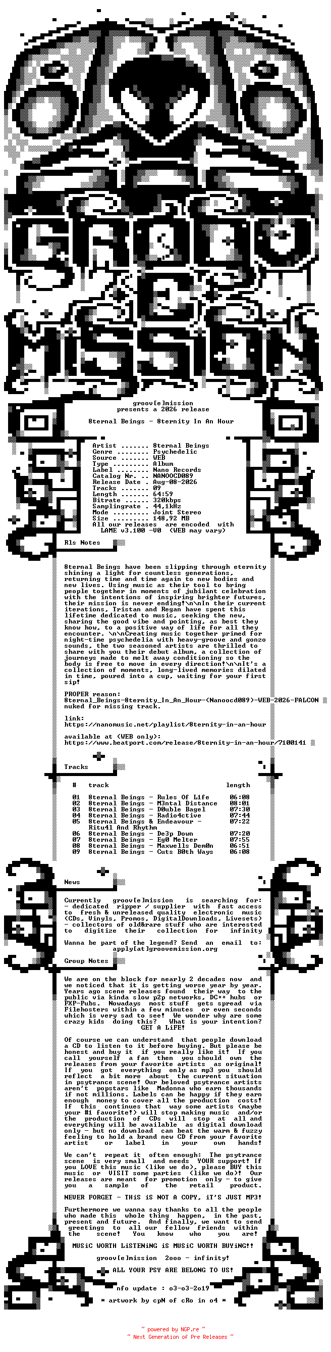 NFO for the release 8ternal_Beings_-_8ternity_In_An_Hour-(NANOOCD089)-PROPER-WEB-2026-gEm by gEm