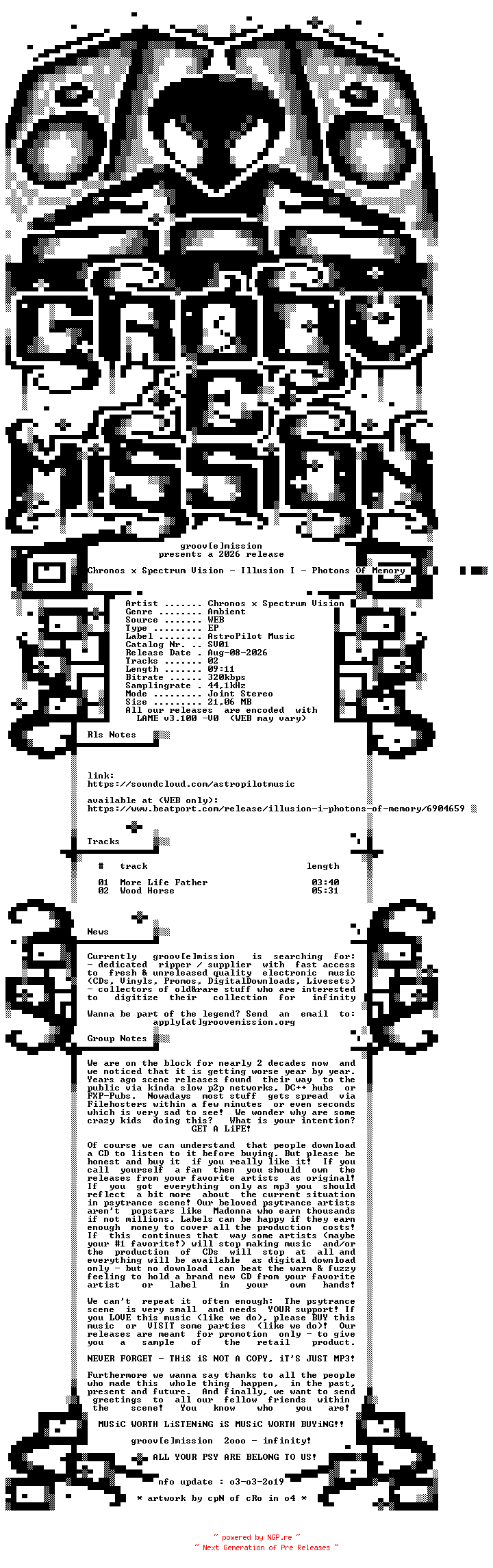 NFO for the release Chronos_x_Spectrum_Vision_-_Illusion_I__Photons_Of_Memory-(SV01)-WEB-2026-gEm by gEm