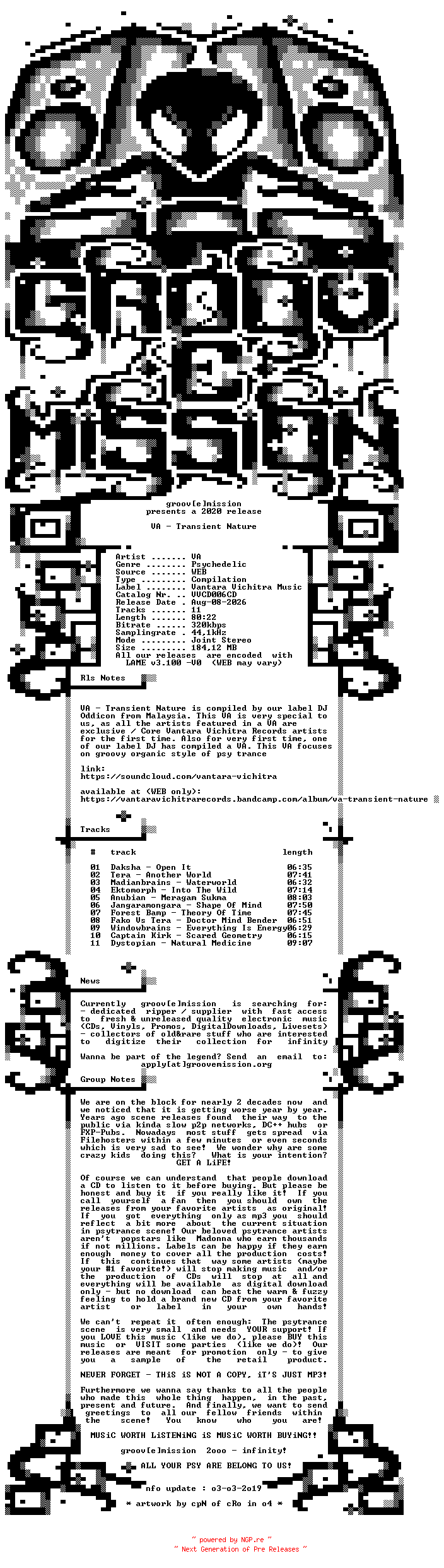 NFO for the release VA_-_Transient_Nature-(VVCD006CD)-WEB-2020-gEm by gEm