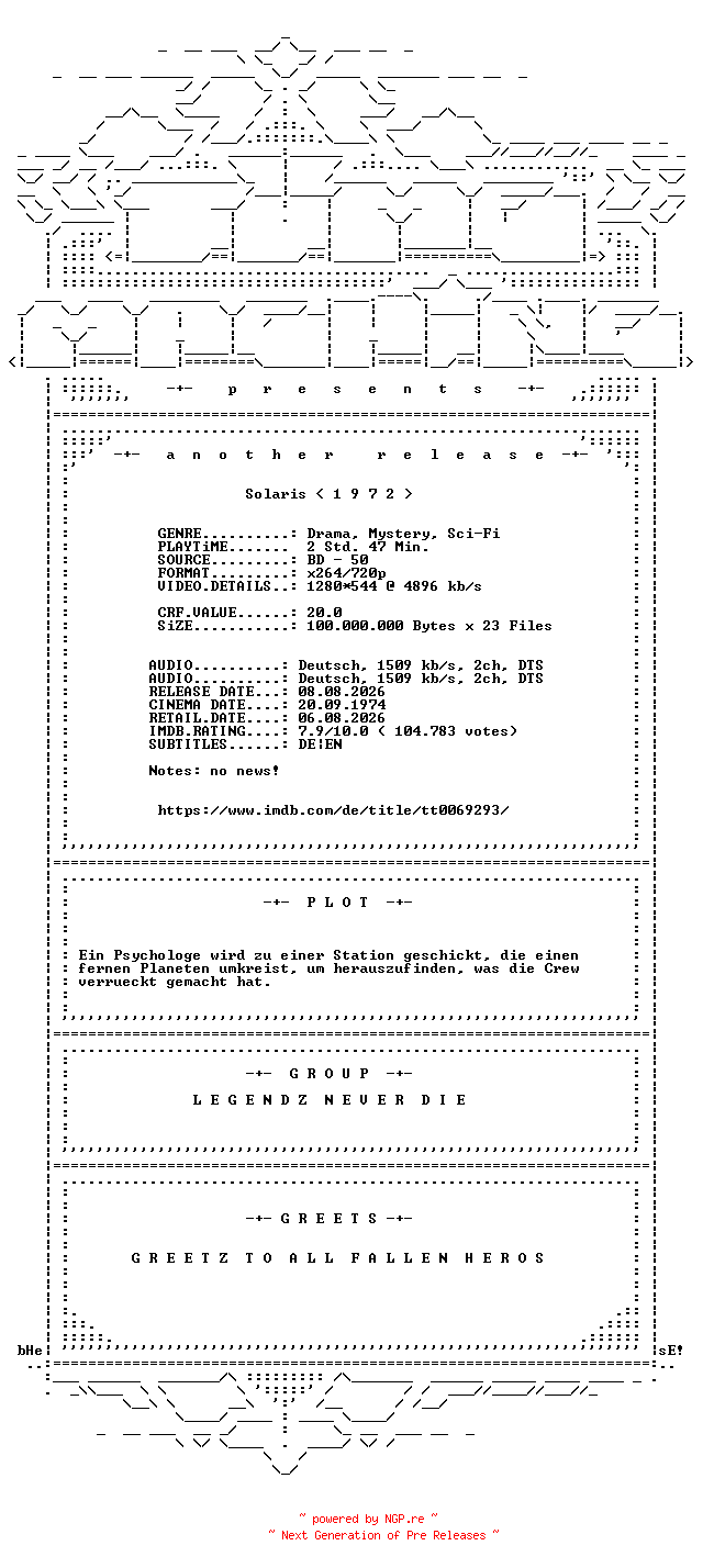 NFO for the release Solaris.REMASTERED.1972.German.720p.BluRay.x264-TM by TM