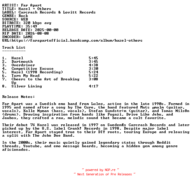 NFO for the release Far_Apart-Hazel_And_Others-WEB-2025-SDR by SDR