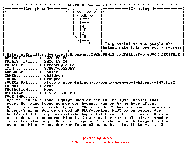 NFO for the release Natasja.Erbillor.Hvem.Er.I.Hjoernet.2026.DANiSH.RETAiL.ePub.eBOOK-DECiPHER by DECiPHER