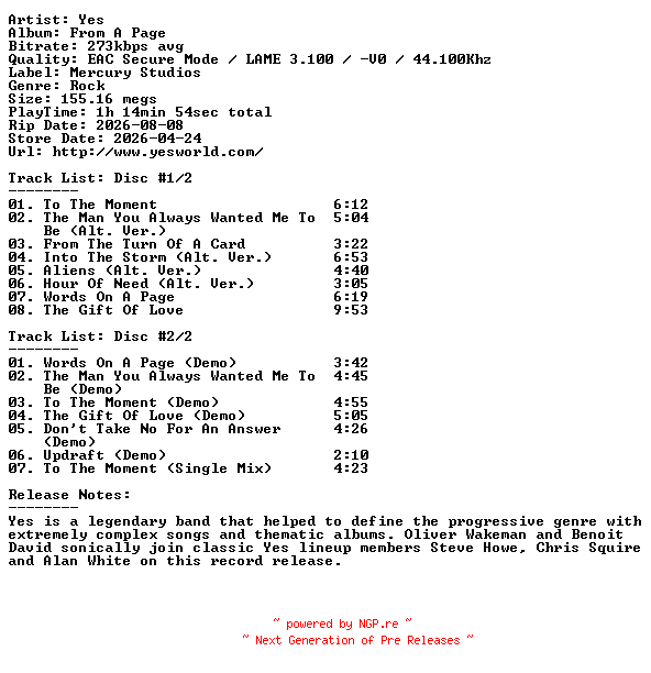 NFO for the release Yes-From_A_Page-Remastered_Expanded_Edition-2CD-2026-404 by 404