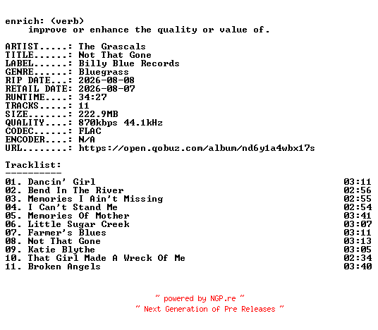 NFO for the release The_Grascals-Not_That_Gone-16BIT-WEB-FLAC-2026-ENRiCH by ENRiCH