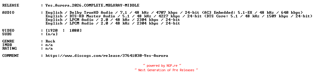 NFO for the release Yes.Aurora.2026.COMPLETE.MBLURAY-MIDDLE by MIDDLE