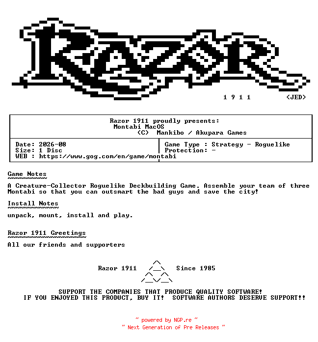 NFO for the release Montabi_MacOS-Razor1911 by Razor1911