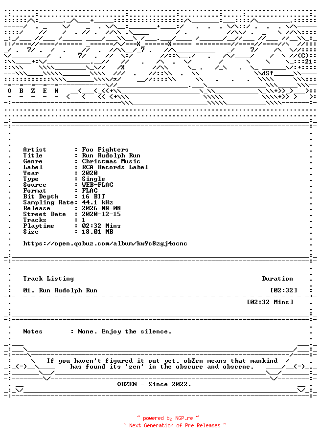 NFO for the release Foo_Fighters-Run_Rudolph_Run-SINGLE-16BIT-WEB-FLAC-2020-OBZEN by OBZEN