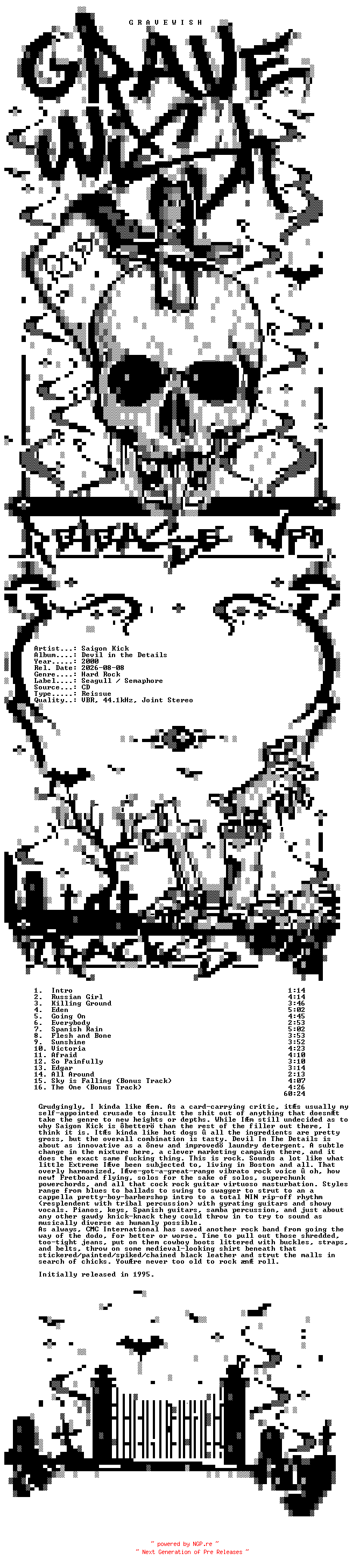 NFO for the release Saigon_Kick-Devil_in_the_Details-Reissue-CD-2000-GRAVEWISH by GRAVEWISH