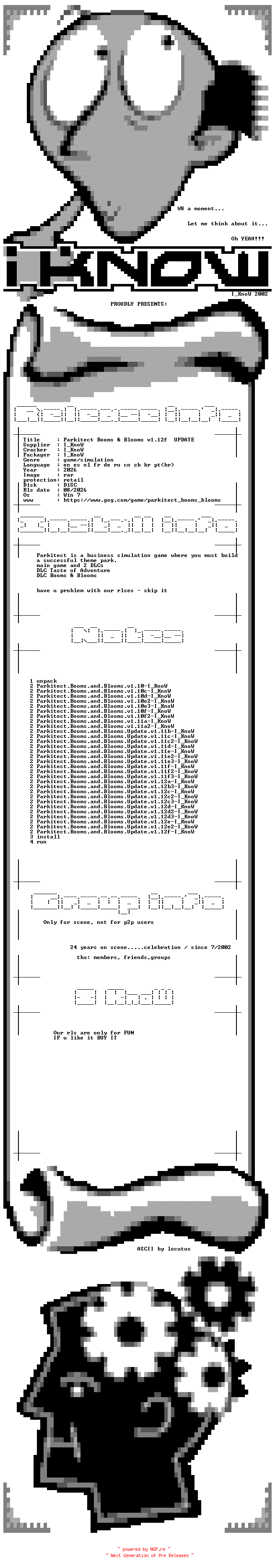 NFO for the release Parkitect.Dinos.and.Dynasties.Update.v1.12f2-I_KnoW by I_KnoW