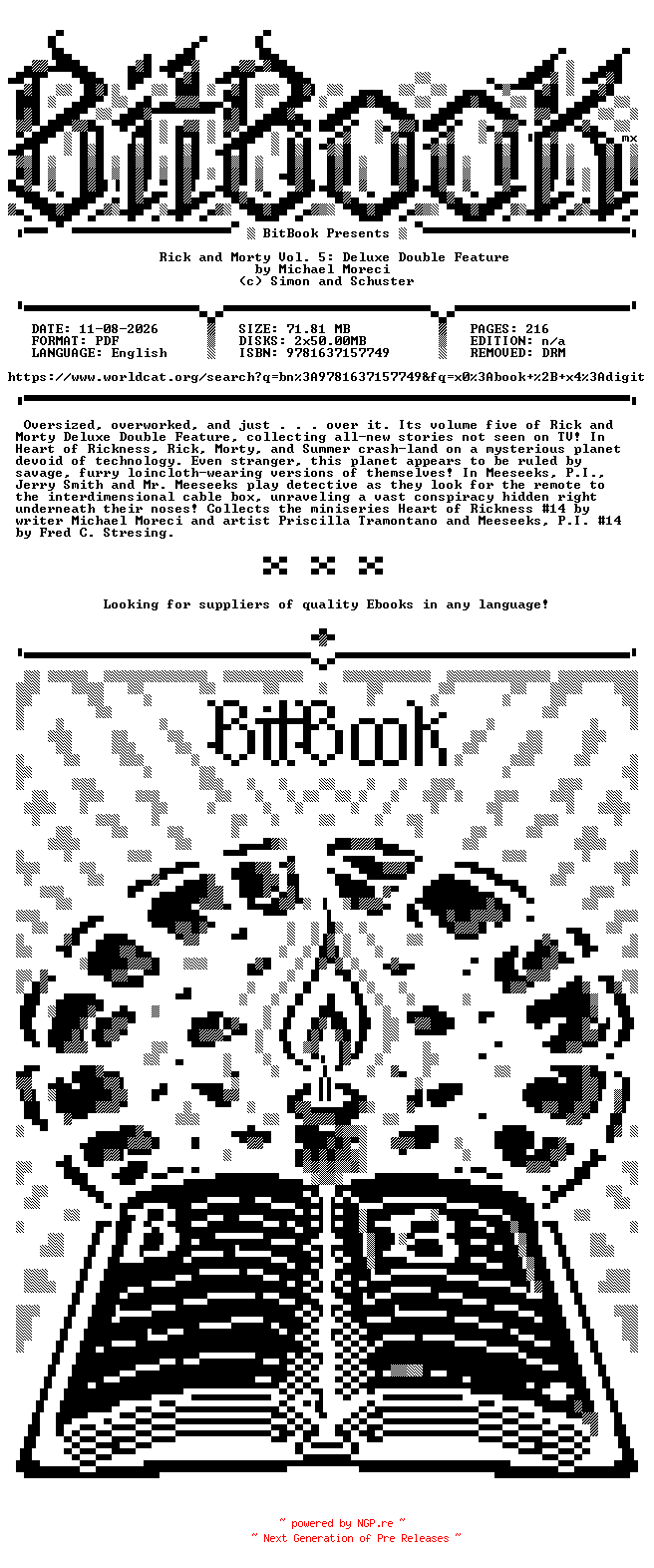 NFO for the release Oni.Press.-.Rick.and.Morty.Vol.05.Deluxe.Double.Feature.2025.Retail.Comic.eBook-BitBook by BitBook