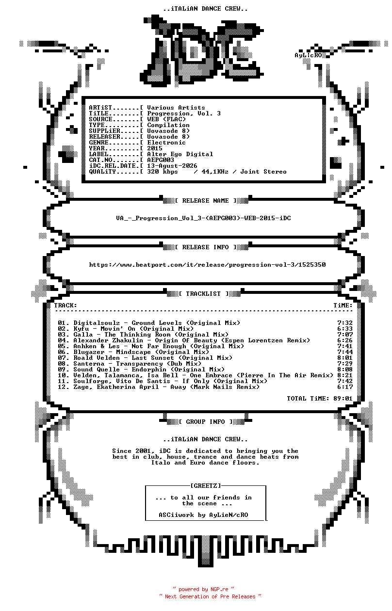 NFO for the release VA_-_Progression_Vol_3-(AEPG003)-WEB-2015-iDC by iDC