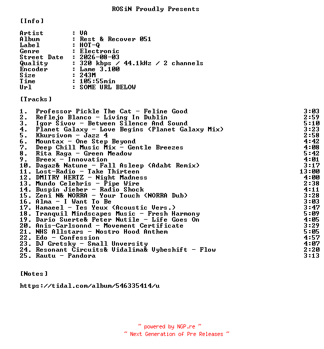 NFO for the release VA-Rest_And_Recover_051-WEB-2026-ROSiN by ROSiN