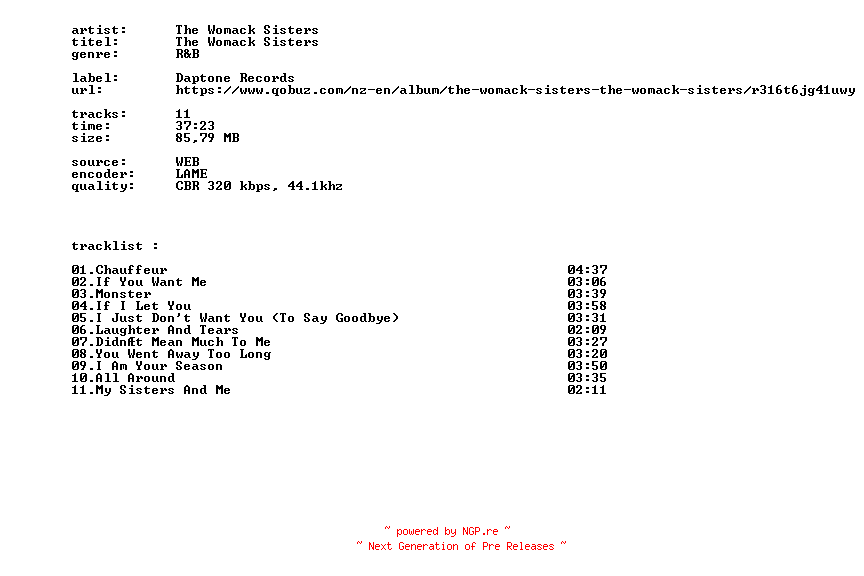 NFO for the release The_Womack_Sisters_-_The_Womack_Sisters-WEB-2026-BITCOINS by BITCOINS