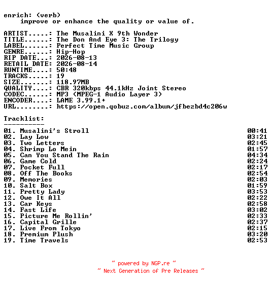 NFO for the release The_Musalini_X_9th_Wonder-The_Don_And_Eye_3_The_Trilogy-WEB-2026-ENRiCH by ENRiCH