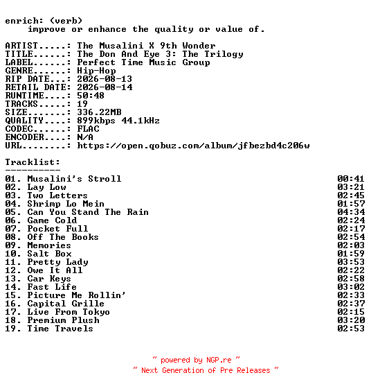 NFO for the release The_Musalini_X_9th_Wonder-The_Don_And_Eye_3_The_Trilogy-16BIT-WEB-FLAC-2026-ENRiCH by ENRiCH