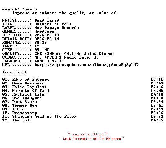NFO for the release Dead_Tired-Hornets_of_Fall-WEB-2026-ENRiCH by ENRiCH
