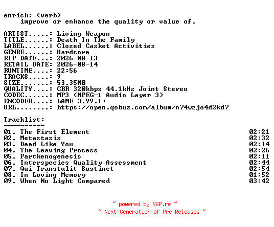NFO for the release Living_Weapon-Death_In_The_Family-WEB-2026-ENRiCH by ENRiCH
