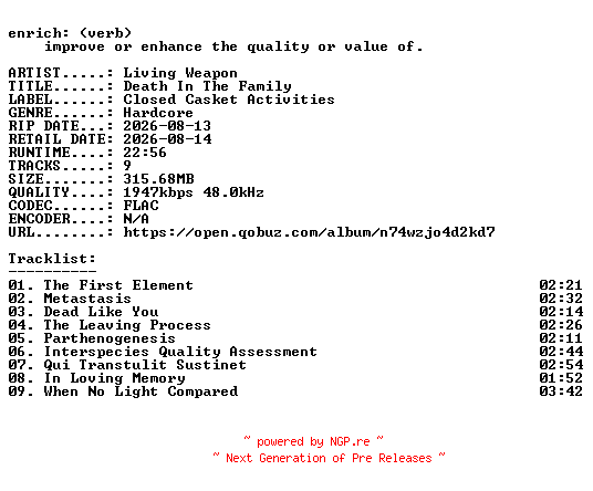 NFO for the release Living_Weapon-Death_In_The_Family-24BIT-WEB-FLAC-2026-ENRiCH by ENRiCH