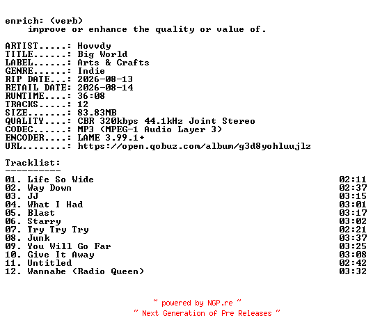 NFO for the release Hovvdy-Big_World-WEB-2026-ENRiCH by ENRiCH