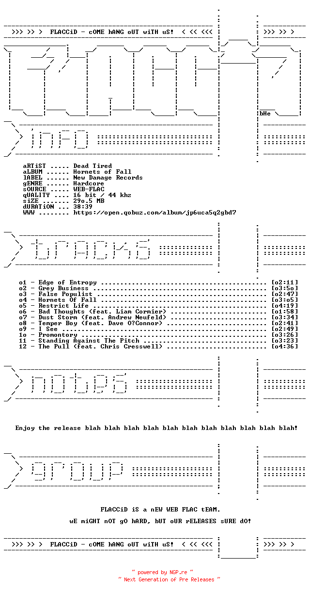 NFO for the release Dead_Tired-Hornets_of_Fall-16BIT-WEB-FLAC-2026-FLACCiD by FLACCiD