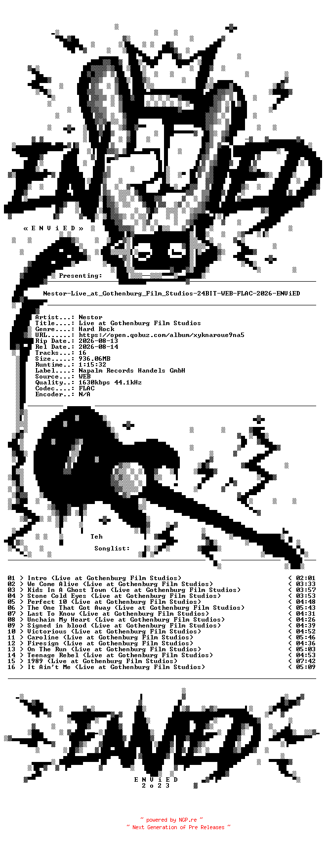 NFO for the release Nestor-Live_at_Gothenburg_Film_Studios-24BIT-WEB-FLAC-2026-ENViED by ENViED
