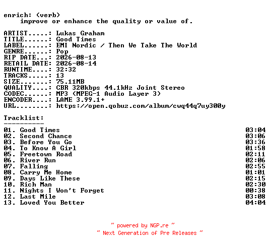 NFO for the release Lukas_Graham-Good_Times-WEB-2026-ENRiCH by ENRiCH