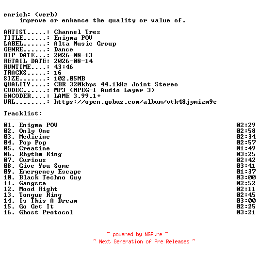 NFO for the release Channel_Tres-Enigma_POV-WEB-2026-ENRiCH by ENRiCH