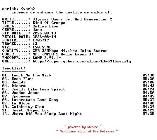 NFO for the release Ulysses_Owens_Jr._And_Generation_Y-Kind_Of_Grunge-WEB-2026-ENRiCH by ENRiCH
