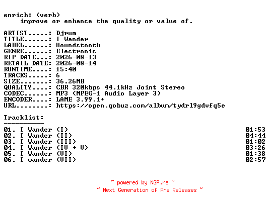 NFO for the release Djrum-I_Wander-EP-WEB-2026-ENRiCH by ENRiCH