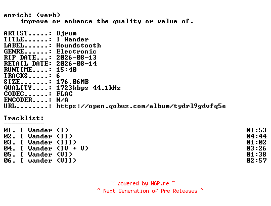 NFO for the release Djrum-I_Wander-EP-24BIT-WEB-FLAC-2026-ENRiCH by ENRiCH