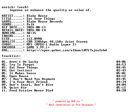 NFO for the release Blake_Rouse-Eat_Your_Things-WEB-2026-ENRiCH by ENRiCH