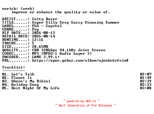 NFO for the release Caity_Baser-Super_Silly_Sexy_Sassy_Stunning_Summer-EP-WEB-2026-ENRiCH by ENRiCH