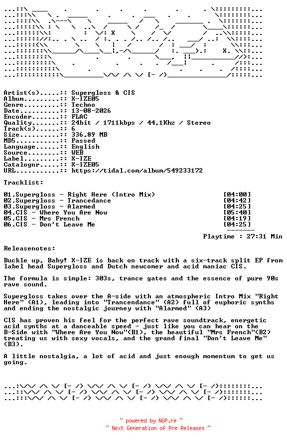 NFO for the release Supergloss_And_CIS-X-IZE05-24BIT-WEB-FLAC-2026-WAVED by WAVED