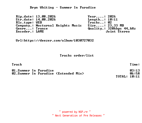 NFO for the release Bryn_Whiting_-_Summer_In_Paradise-(NK389)-WEB-2026-FMC by FMC