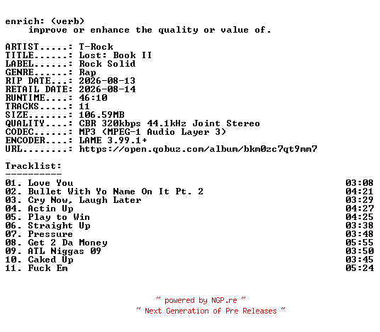 NFO for the release T-Rock-Lost_Book_II-WEB-2026-ENRiCH by ENRiCH