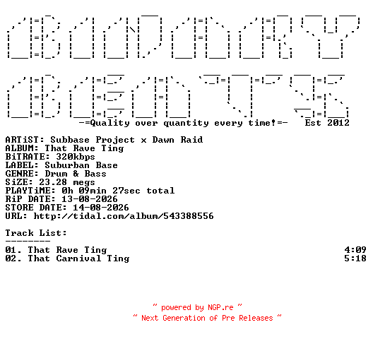 NFO for the release Subbase_Project_x_Dawn_Raid-That_Rave_Ting-(SUBBASE138)-WEB-2026-BB by BB