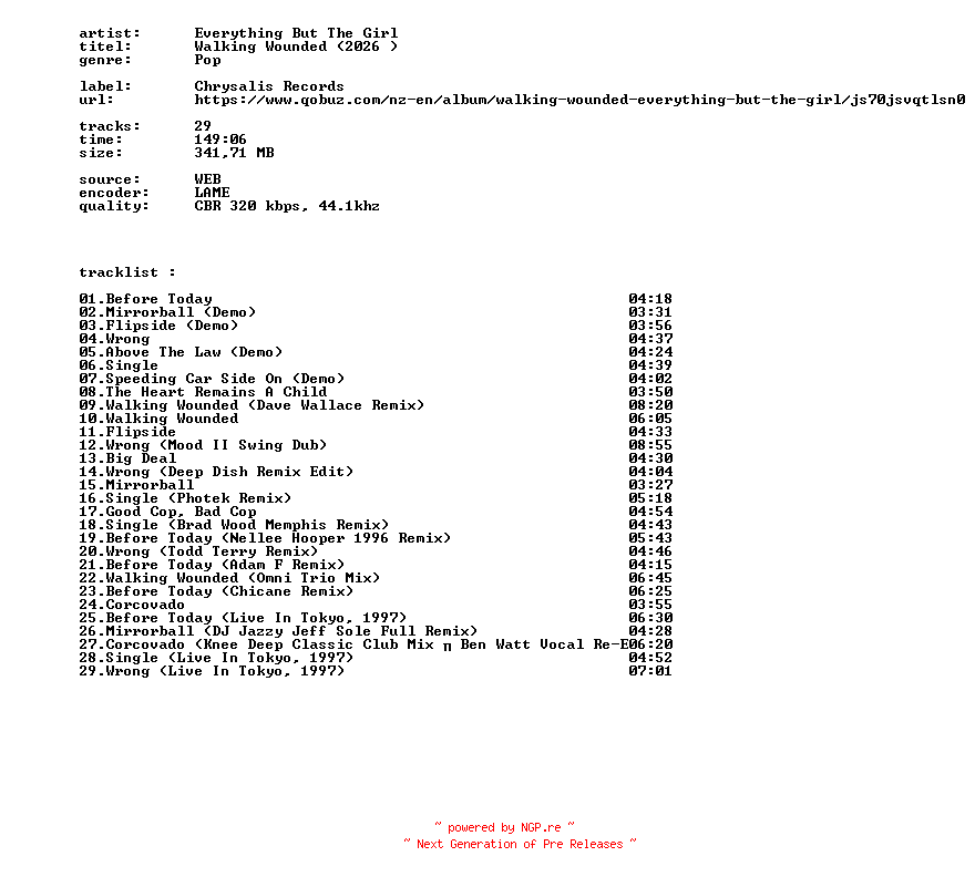 NFO for the release Everything_But_The_Girl_-_Walking_Wounded_(2026)-DELUXE_EDITION-WEB-2026-BITCOINS by BITCOINS