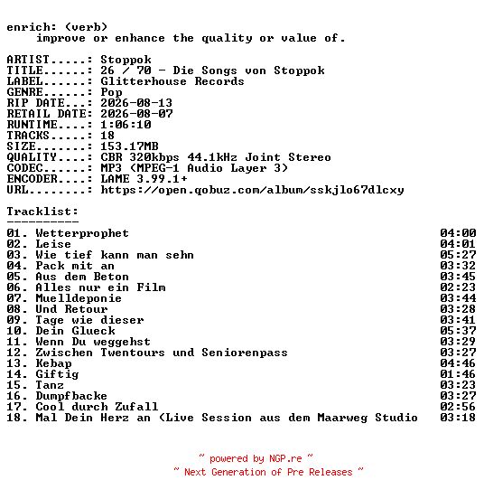 NFO for the release Stoppok-26__70__Die_Songs_von_Stoppok-WEB-DE-2026-ENRiCH by ENRiCH