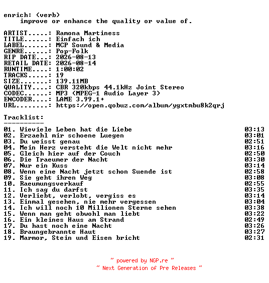 NFO for the release Ramona_Martiness-Einfach_ich-WEB-DE-2026-ENRiCH by ENRiCH